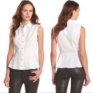 Elie Tahari • Beatrice ribbon blouse white stretch cotton poplin sleeveless top.